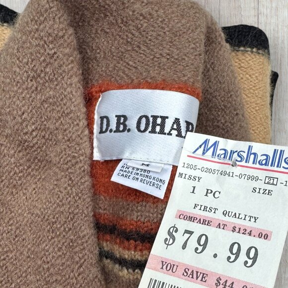 DB OHARA NWT Vintage Wool Blanket Sweater Fall Earthy Stripe Double Breasted M - Picture 6 of 9
